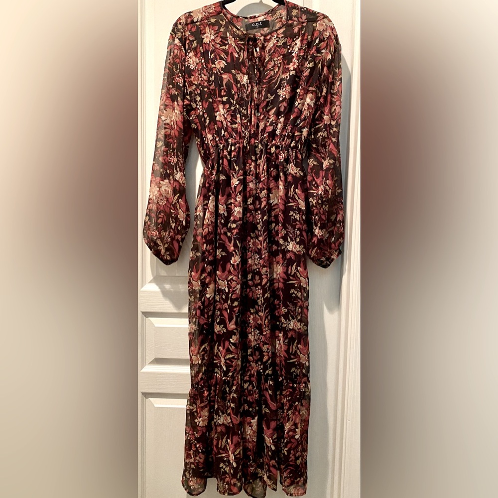 Anthropologie O.P.T. One Pretty Time Long Sleeve Floral Chiffon Boho Maxi Dress*